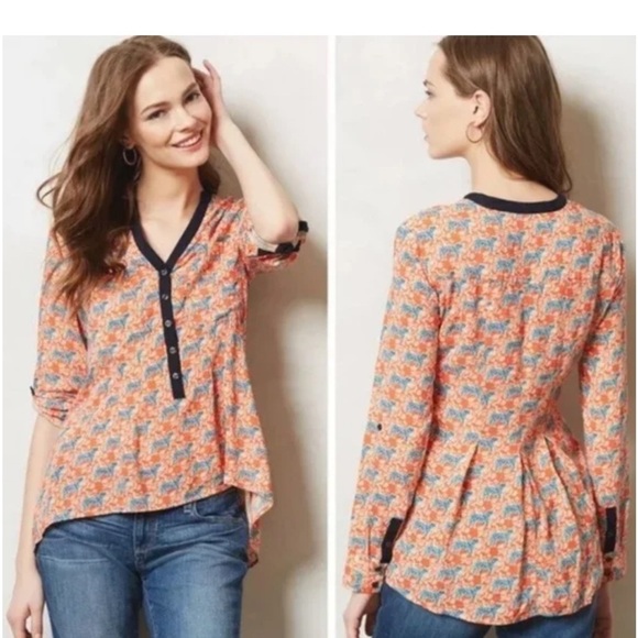 Women's Orange and Blue Printed Top - Picture 1 of 5